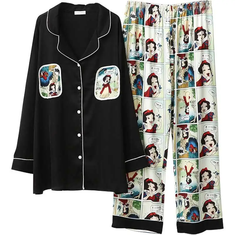 

New 2021 5XL Increase Looseness Ice Silk Ladies Pajamas Princess Cartoon Long Sleeves 2-piece Set Comfortable Home Clothes
