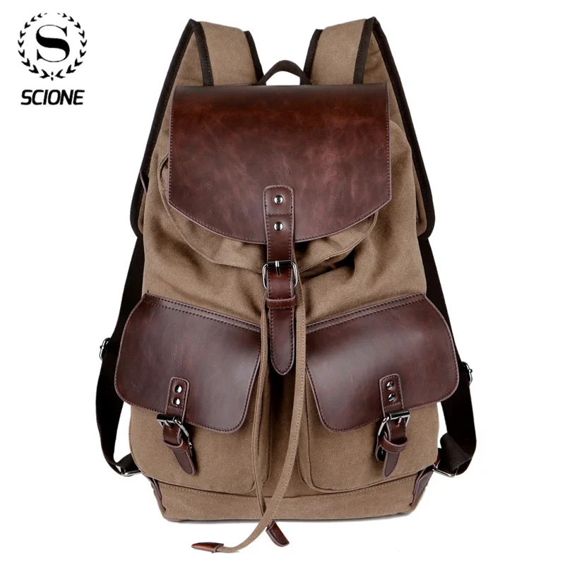 Винтажный Холщовый кожаный рюкзак Scione для мужчин мужской дорожный уличный