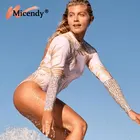 Женский слитный купальник Micendy, Быстросохнущий купальник с длинным рукавом, пляжный монокини с принтом листьев, для серфинга