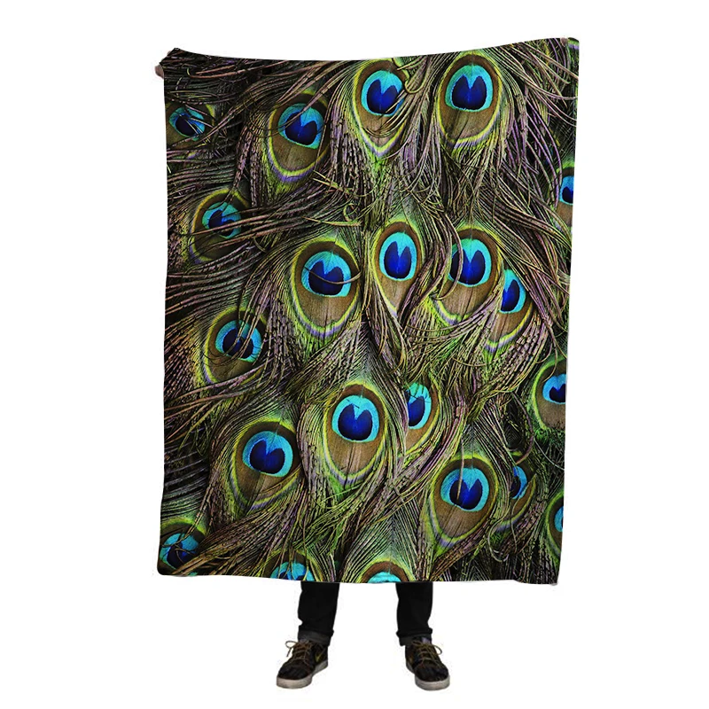 

EHOMEBUY 2018 3D Blanket Peacock Feather 3D Print Kid Adult Soft Flannel Home Hotel Air Conditioning Portable Spring Spread