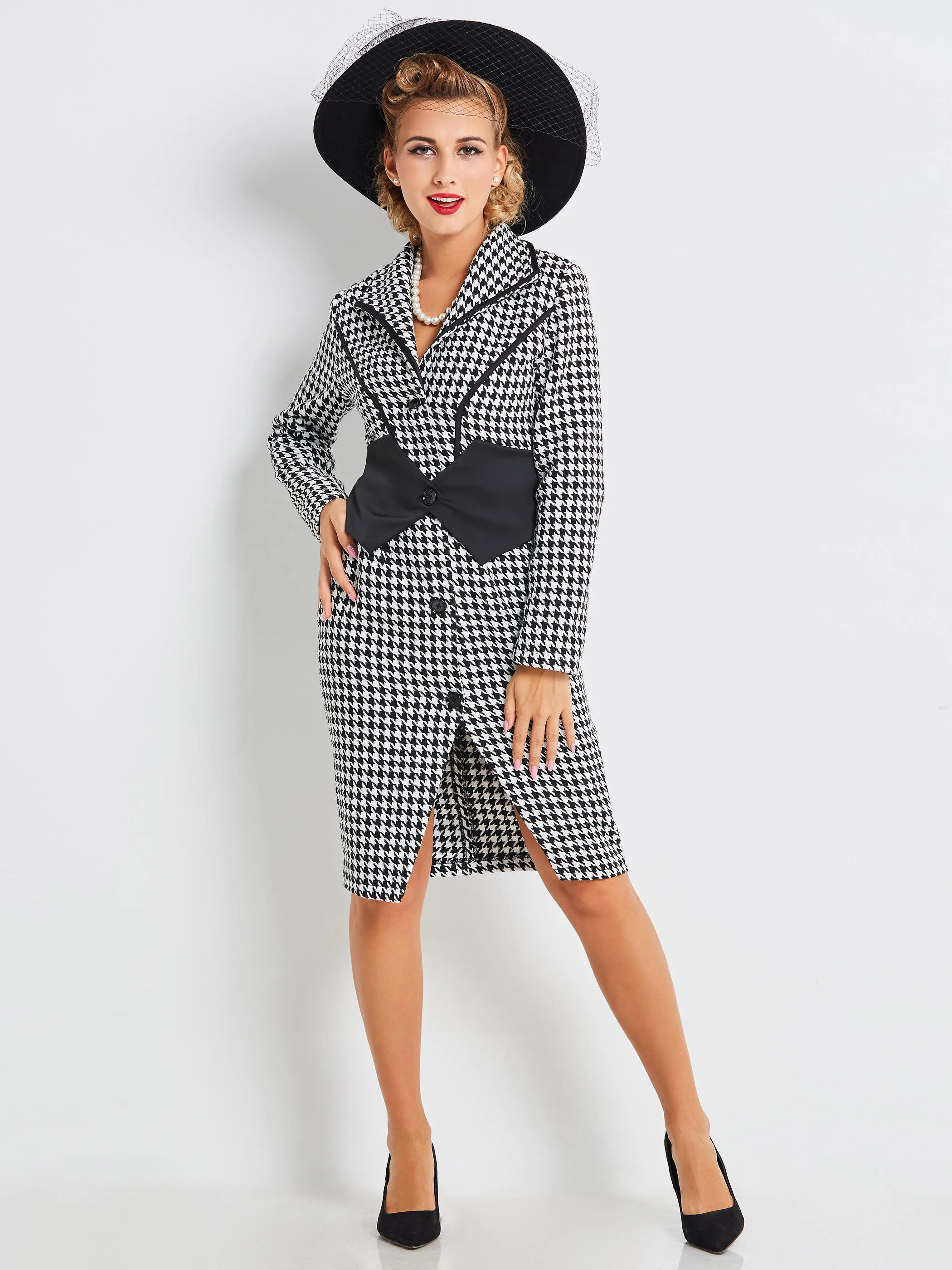 Модное сексуальное женское пальто с рисунком гусиные лапки весенне осенняя