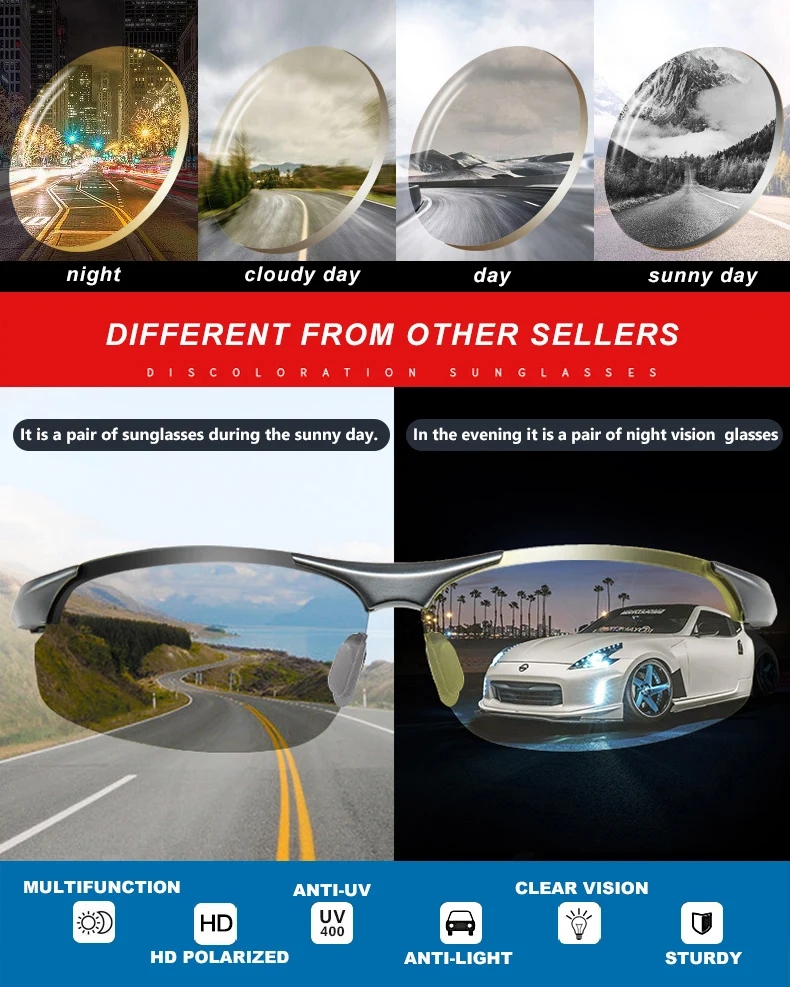 

2021Photochromic Sun Glasses Polarized Men Aluminum Magnesium Frame Sport Driving Sunglasses Change Color gafas de sol hombre