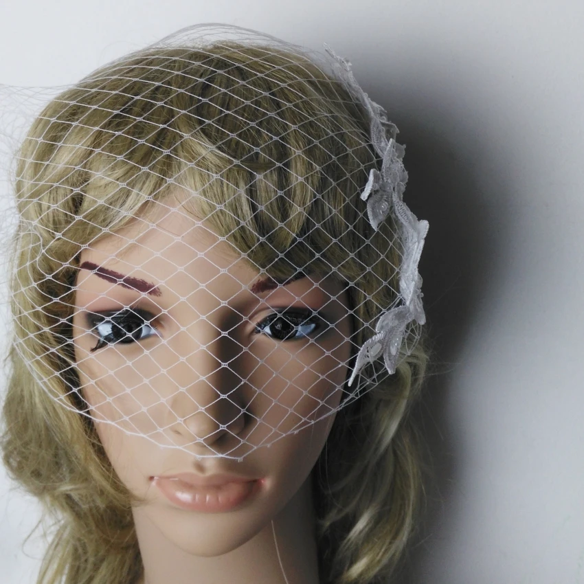 Кружевная свадебная фата с аппликацией ручной работы бисером Фата для птичьей