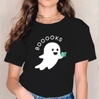 Рубашка с изображением книги-призраков, футболка для вечерние НКИ на Хэллоуин, топы в эстетике учителя, женские футболки с рисунком для чтения на Хэллоуин, футболка для библиотеки, 2021