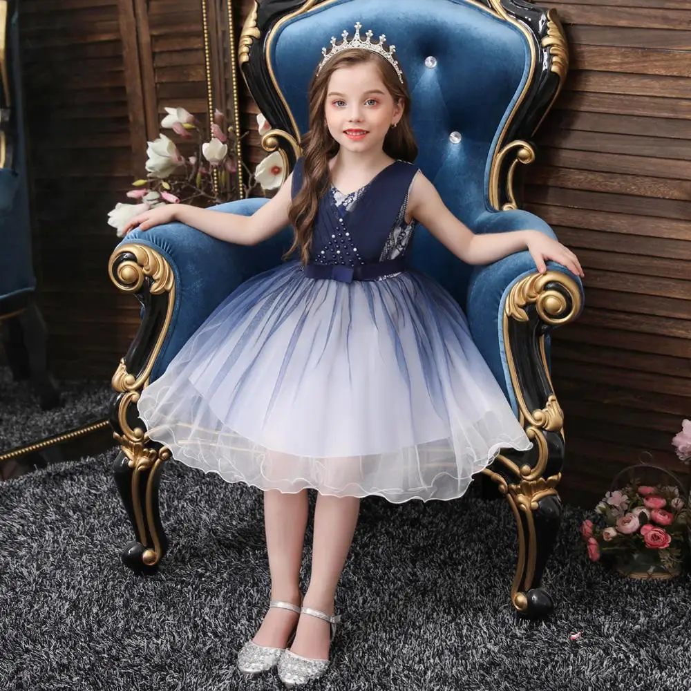 

Girls Dress Winter Kids Clothes V-Neck Catwalk Wedding Dresses For Girls Evening Party Princess Dress vestidos Children Clothing