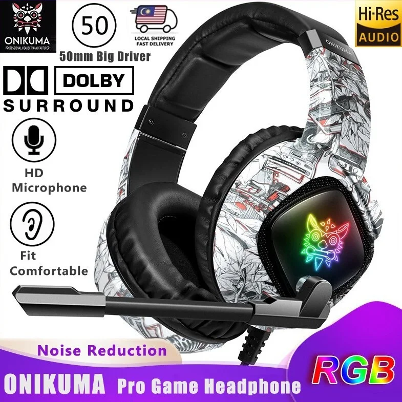 

Professional Gaming Headset HD Bass Stereo Auto-Noise Cancelling Wired RGB LED Game Headphone with Microphone