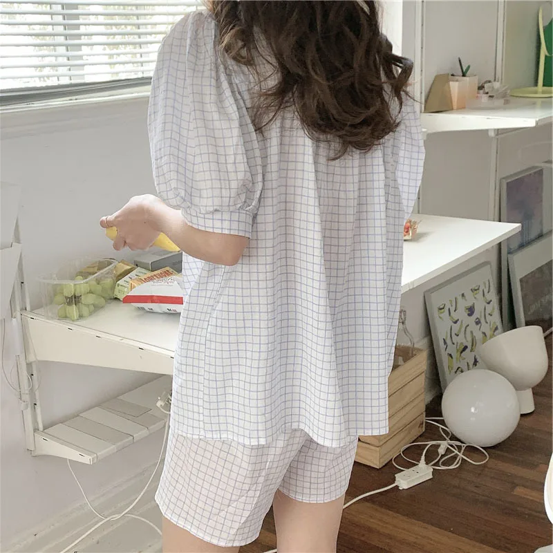 2021 Summer New Women's Pajamas Sets Household Suit Lace Nightgown Bubble Sleeve Cotton Nightwear Lady Sleepwear Sleeping Wear