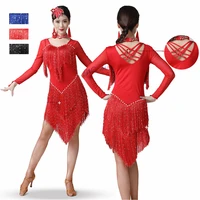 2021 new sexy latin dance dress women mesh sequin fringe competition ballroom tango samba rumba salsa latin dress