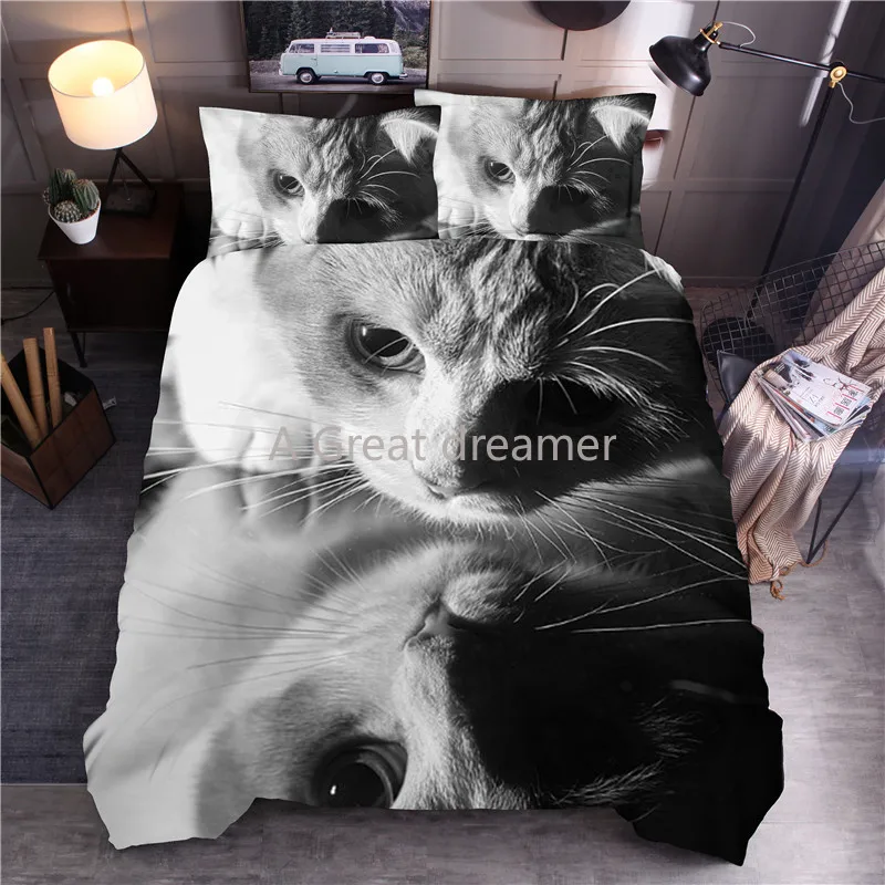 

New 3D Cat Printing Bedding Set Animal Duvet Cover With Pillowcase Set Cute Home Textiles King Quilt Cover 2/3pcs (No Sheet)