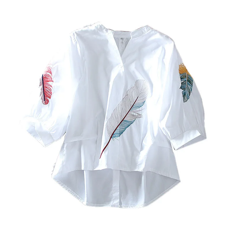 

SuperAen Summer Retro Fashion New Design V Neck Embroidered Casual Mid-sleeve Shirt Women's Tops