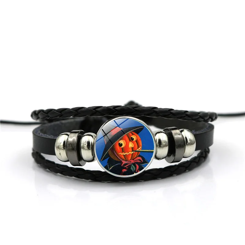 Многослойный кожаный браслет черного цвета ювелирное изделие на Хэллоуин модный