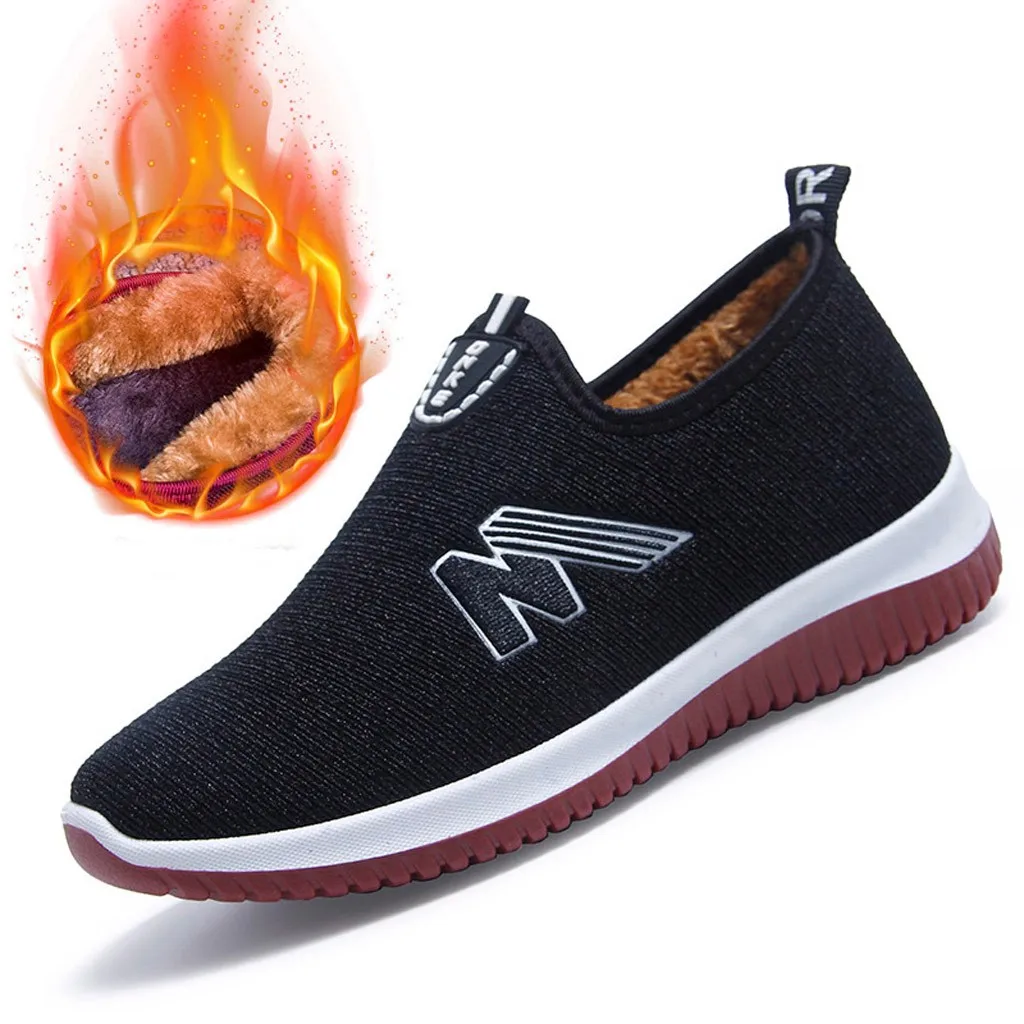 Туфли без шнурков Женская зимняя теплая сетчатая тапочки плоские туфли