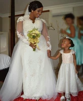 vestido de noiva mermaid lace appliques african wedding dress detachable train long sleeve bridal dresses custom made