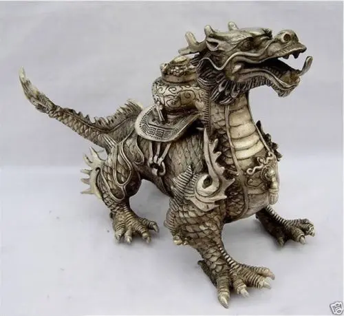 Быстрая доставка большой тибетский Серебряный Дракон Удачи статуя инструменты