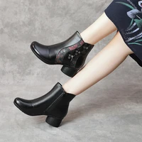 national style big size genuine leather shoes women boots heels fashion warm ankle boots women heel 5cm boots winter woman pumps