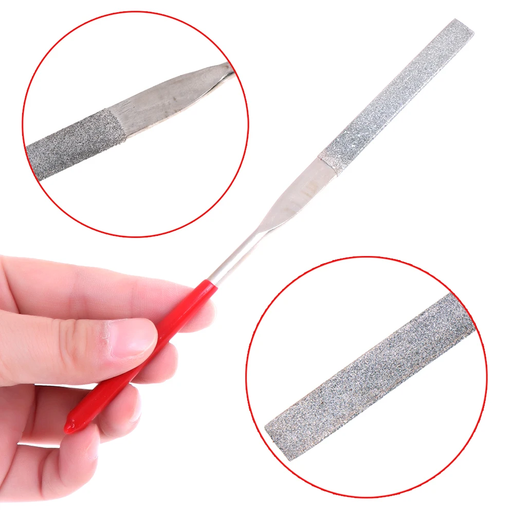 

New Arrival 1 Pcs 180mm Long Art Craft Flat Diamond File Grinding Tool Red Silver Tone