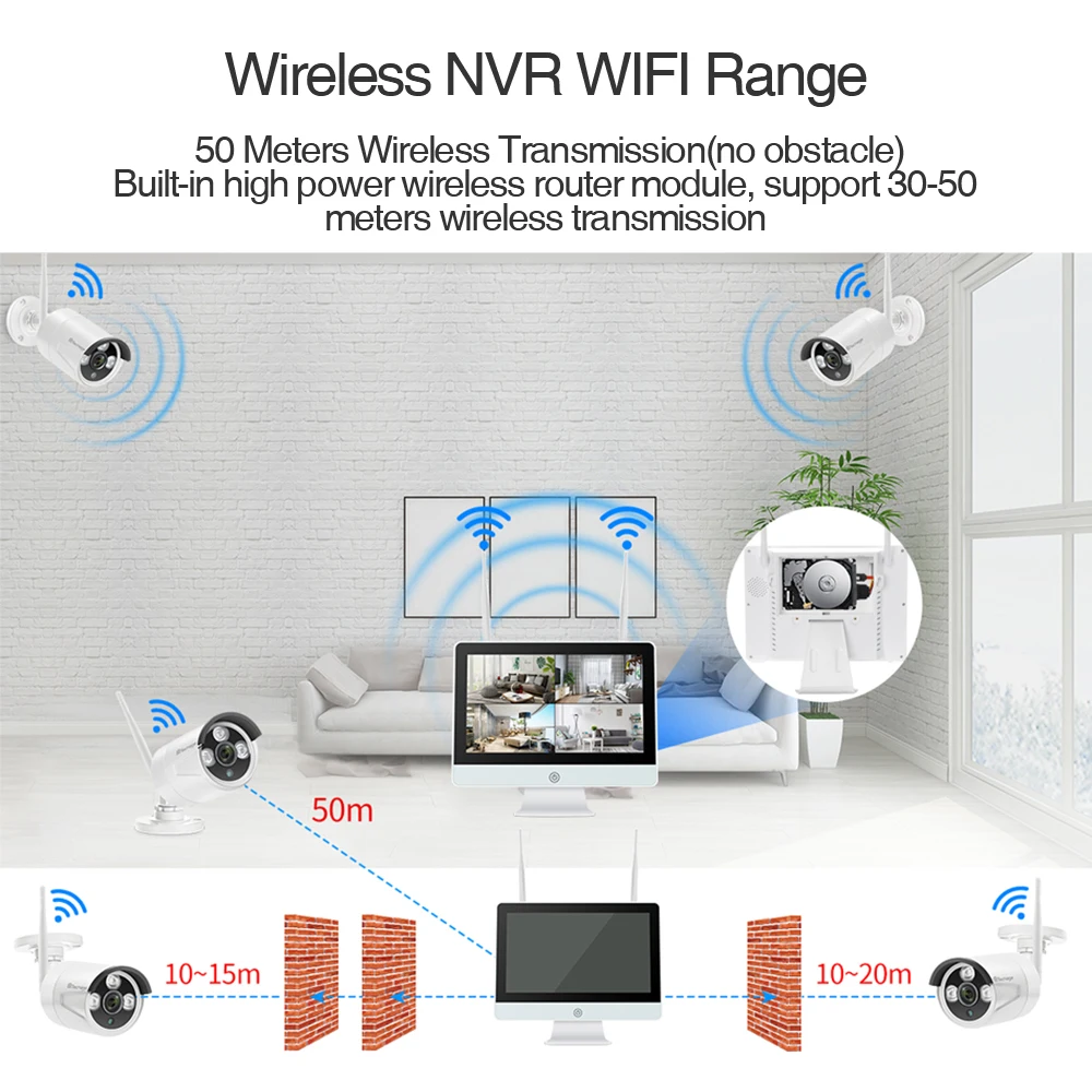 Techage 8CH 1080P Беспроводная CCTV камера 12 дюймов ЖК-монитор NVR система 2MP WIFI