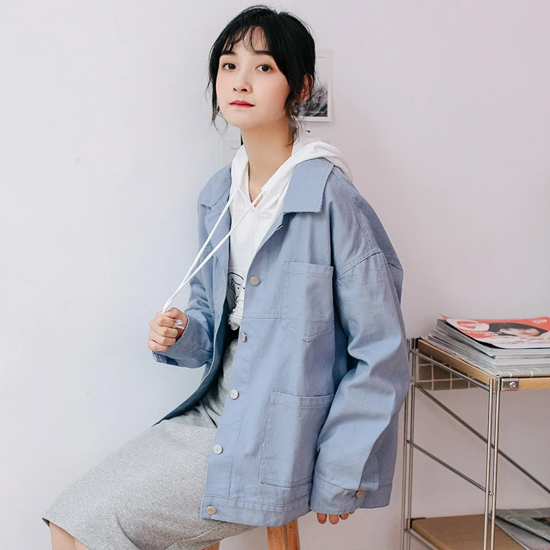 

Women Yellow Denim Jackets Autumn Casual Long Sleeve Basic Pink Short Jean Jacket Vintage
