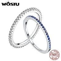 wostu authentic 925 sterling silver finger stackable rings with black zircon cz for women fashion jewelry fine gift cqr114