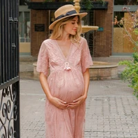 maternity dresses for baby showers photo shoot tulle photography summer v neck short sleeve lace stitched jacquard straig