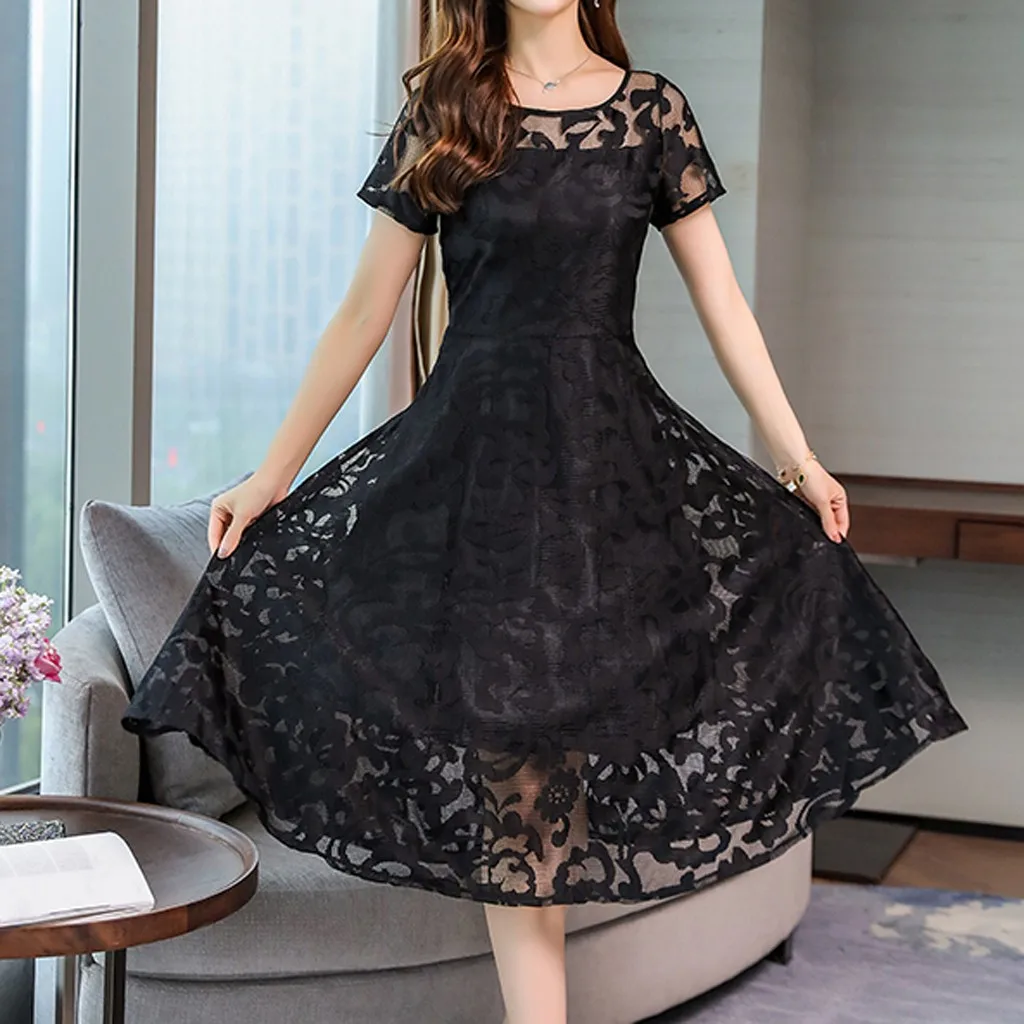 Элегантное платье женское модное осеннее кружевное с длинным рукавом размера