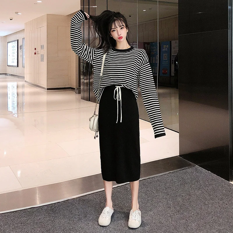 Осенний Модный комплект одежды для кормящих мам полосатая хлопковая футболка