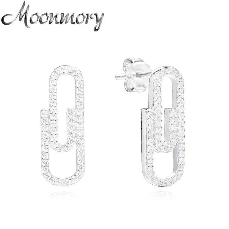 

Клипсы Moonmory из стерлингового серебра 925 пробы с кристаллами циркония, серьги для женщин, булавка, Лон, свадебные украшения, рождественские подарки