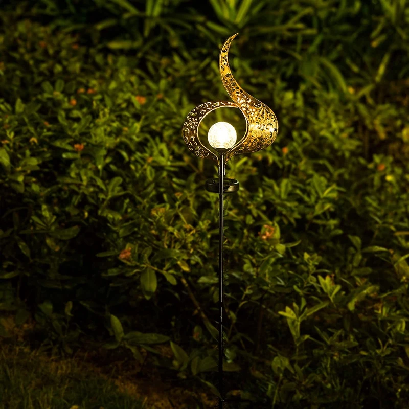 

HLZS-Outdoor Garden Solar Light, Flame Decoration, Cracked Glass Ball Waterproof Metal Decorative Candlestick Lamp,-2 Pack