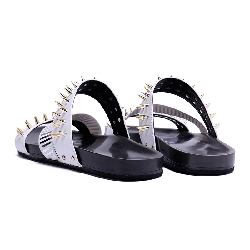 Белые сандалии с заклепками модные мужские из натуральной кожи открытым носком в