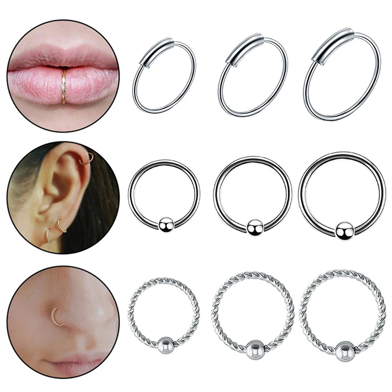 

3pc/set Stainless Steel circle ring Piercing Nose Ring Hoop Lip Ear Ring Decorative Body Jewelry Piercing Clip Gift for women