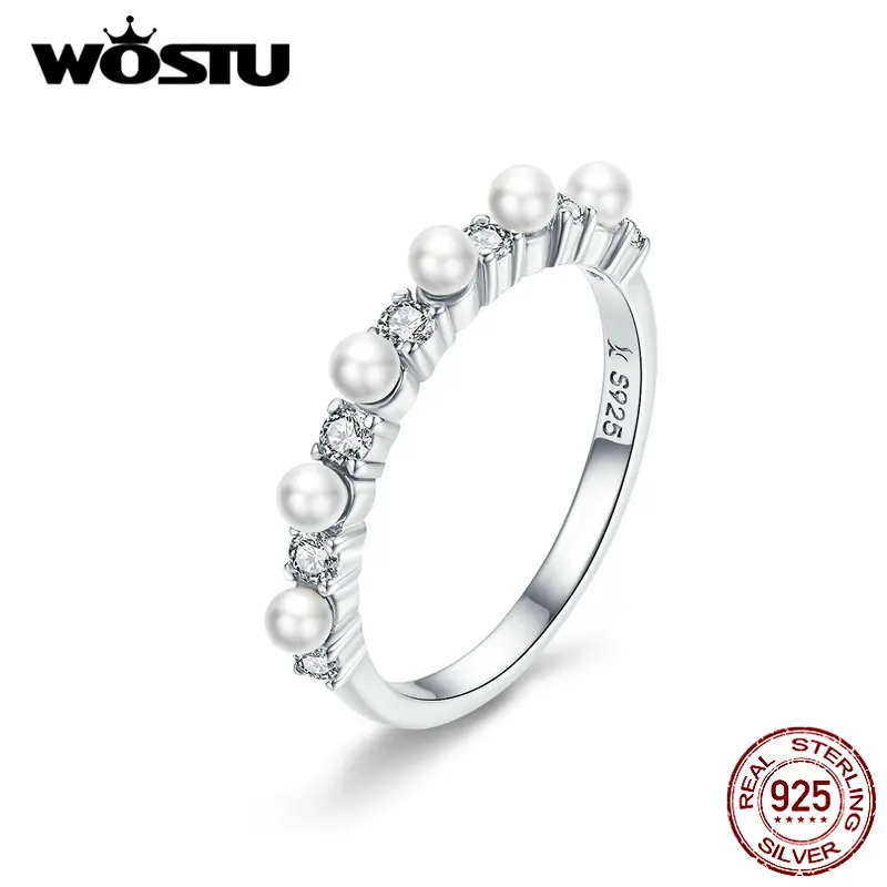 WOSTU, яркое кольцо с цирконием и жемчугом, 925 пробы, серебряные модные кольца, для женщин, для свадьбы, помолвки, серебро 925, ювелирное изделие CTR039