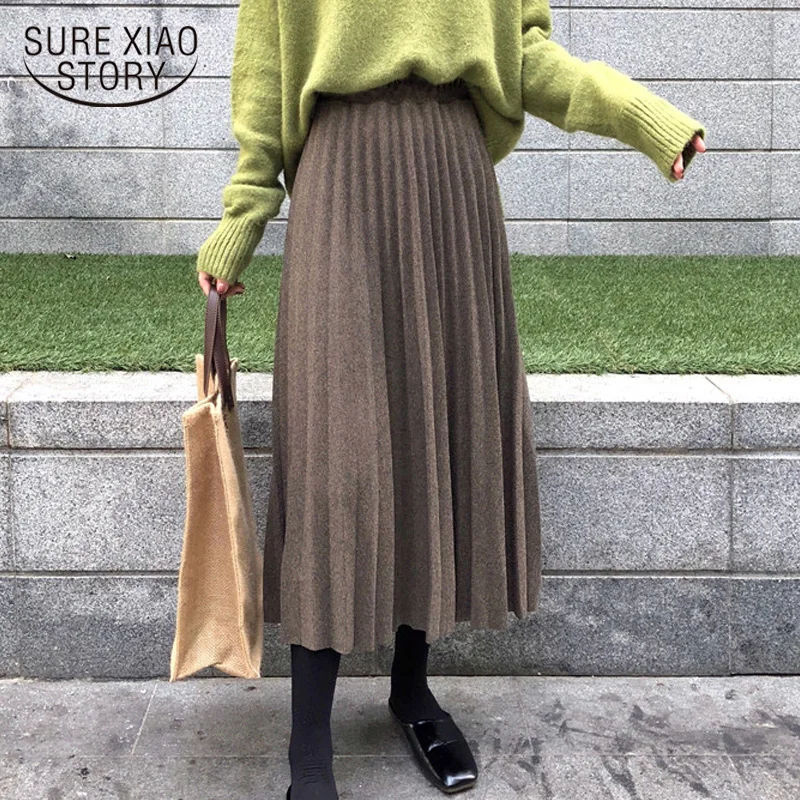 Женская плиссированная юбка однотонная офисная трапециевидная с завышенной