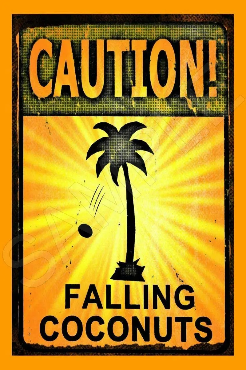 Винтажный металлический жестяной знак предупреждение о падении кокосы