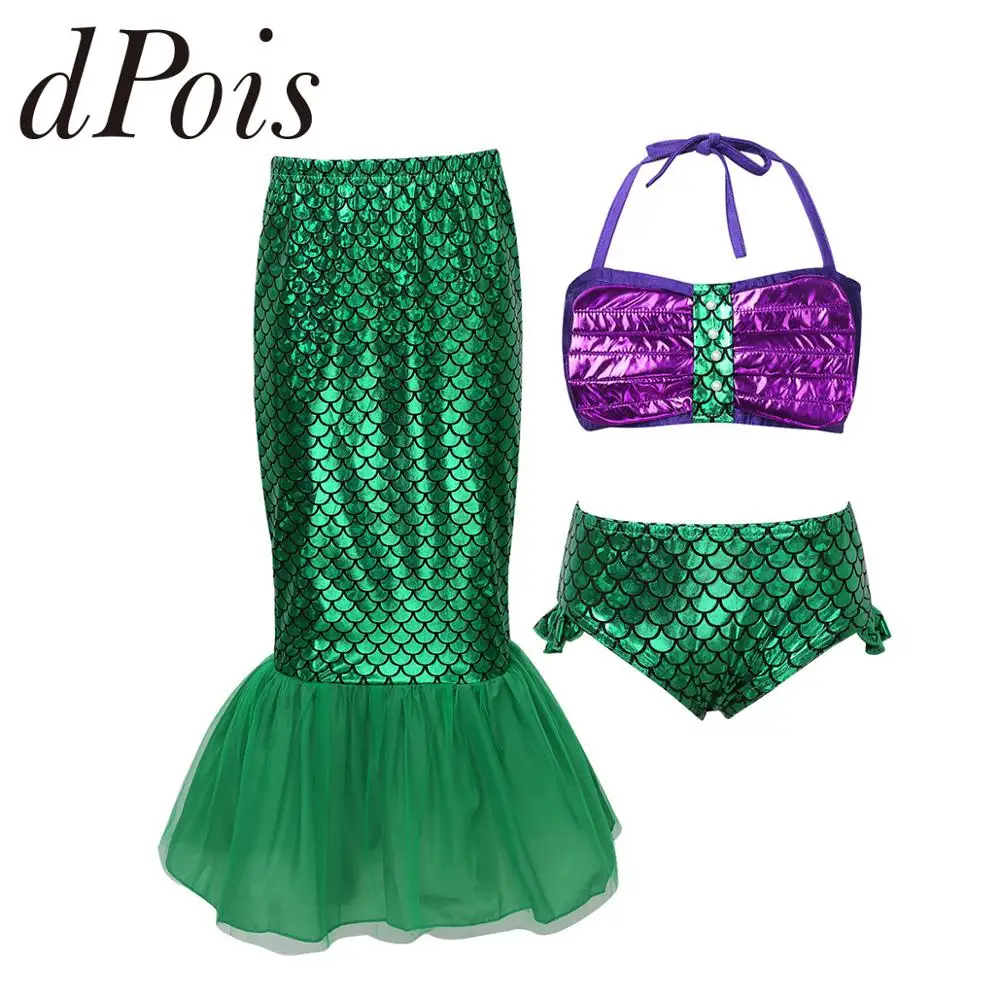 Детский купальник Русалочки для девочек костюм с топом на бретельках и шортами