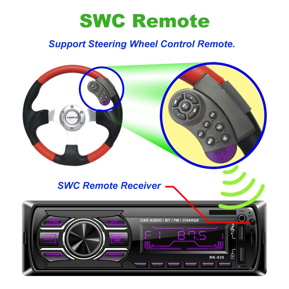 1 Din автомобильный радиоприемник FM DC 12V Авто Аудио MP3 плеер Bluetooth с 2 портами