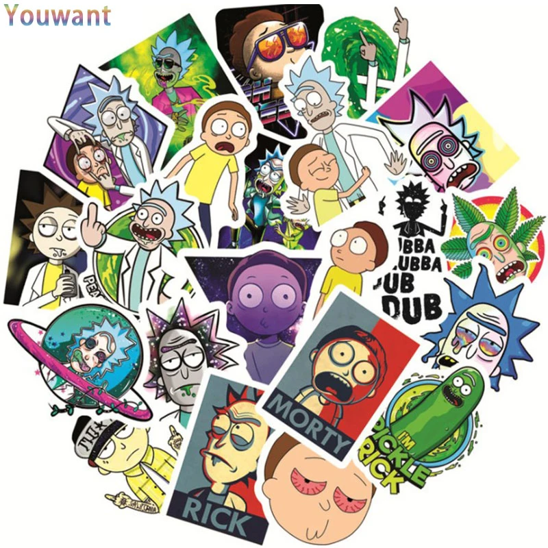 Pegatinas de dibujos animados de Rick y Morti para ni&ntilde;os, pegatinas de Anime impermeables para Skateboard, Maleta de viaje, bicicleta, port&aacute;til, pegatina de juguete, 50 Uds.-3