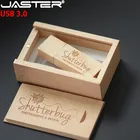 Деревянный USB флеш-накопитель JASTER с логотипом клиента и подарочной коробкой, usb 3,0, деревянная Флешка 8 ГБ, 16 ГБ, 32 ГБ, 64 ГБ, свадебные подарки