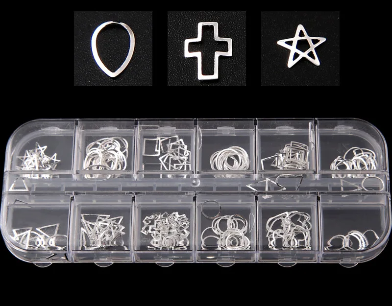 Kalvaro Nail DIY 3D украшения для дизайна ногтей Золото Серебро Аксессуары для маникюра пирсинг Золотое металлическое кольцо наклейки для ногтей 12 сеток/коробка для ногтей - Цвет: Серебристый