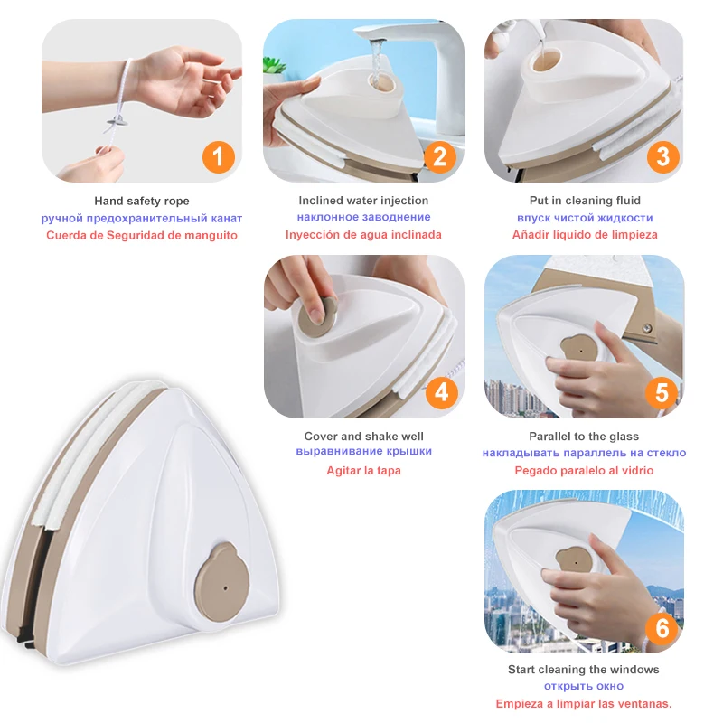 Herramienta de limpieza de ventanas de vidrio magn&eacute;tico, limpiador de ventanas especial para el hogar, descarga autom&aacute;tica de agua, doble capa-4