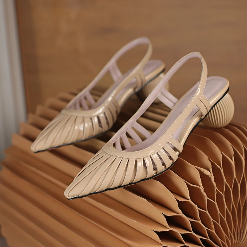 

Pointed Toe Shoes Woman rouned Heels 2021 Fashion Genuine Leather High Heels Pumps 2021 Summer Party Office Lady Women Sandals