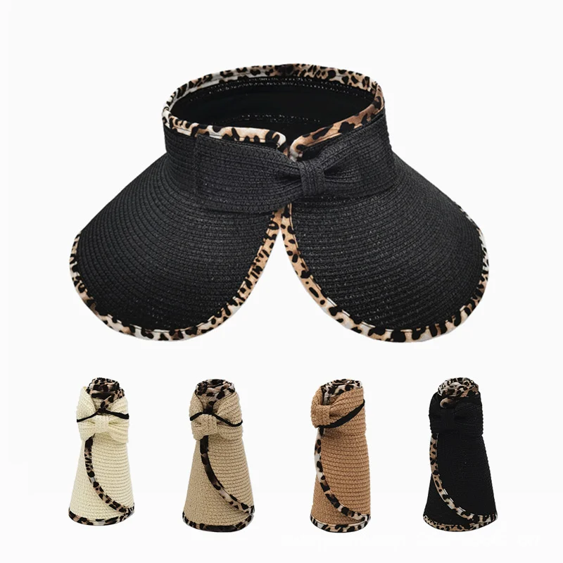 

Шляпа женская Соломенная Складная с леопардовым принтом, регулируемая Панама от солнца без козырька, с бантом, для пляжа, летняя