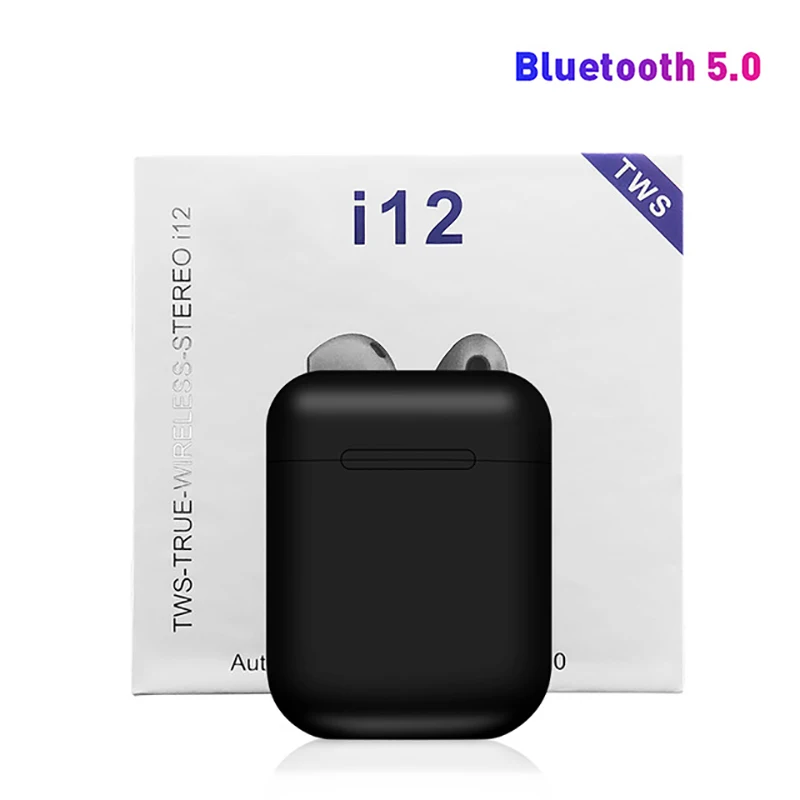 Черный Оригинальные i12 TWS Touch control мини беспроводные наушники Bluetooth 5,0 гарнитура наушники для всех смартфонов PK i20 i30 i60 i80 tws - Цвет: Черный
