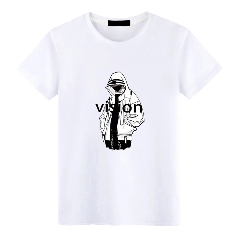 Мужская футболка с коротким рукавом мультяшным принтом хлопковая однотонная