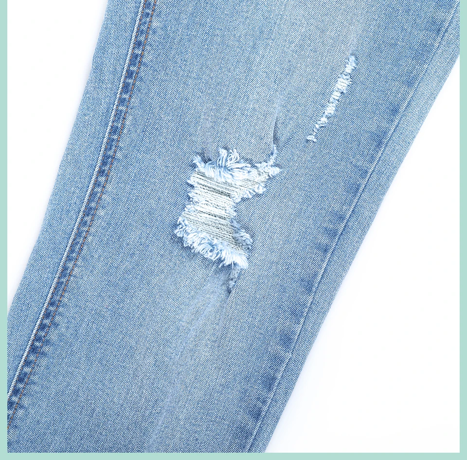 Autumn Winter Women Denim Skinny Pant Stretch High Waist Washed Blue Destroy/Rips Slim Elastic Lady Jeans