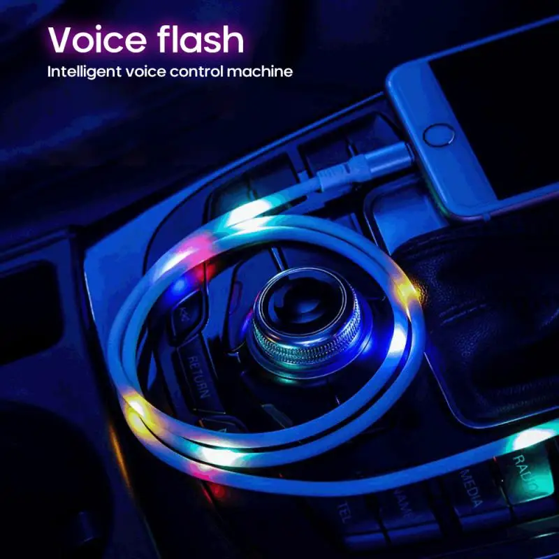 

1PC luminous Fast Charging USB Data Cable Rhythmic Micro USB Type C 3A Fast Charging Cord For Samsung Huawei Xiaomi LED Cable