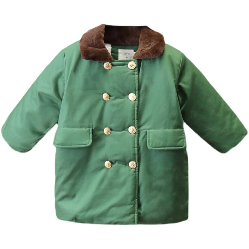 

child army coat green plus velvet thickening parkas coat for boys kids warm Winter coat retro cotton jacket clothes