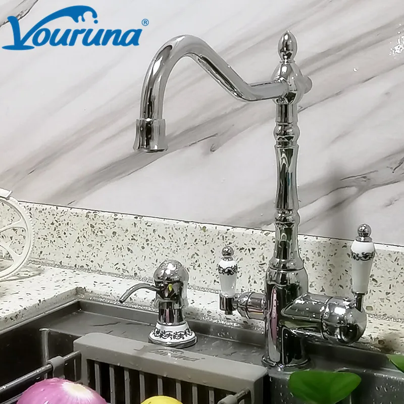 VOURUNA традиционный хромированный смеситель для кухонной раковины трехходовой