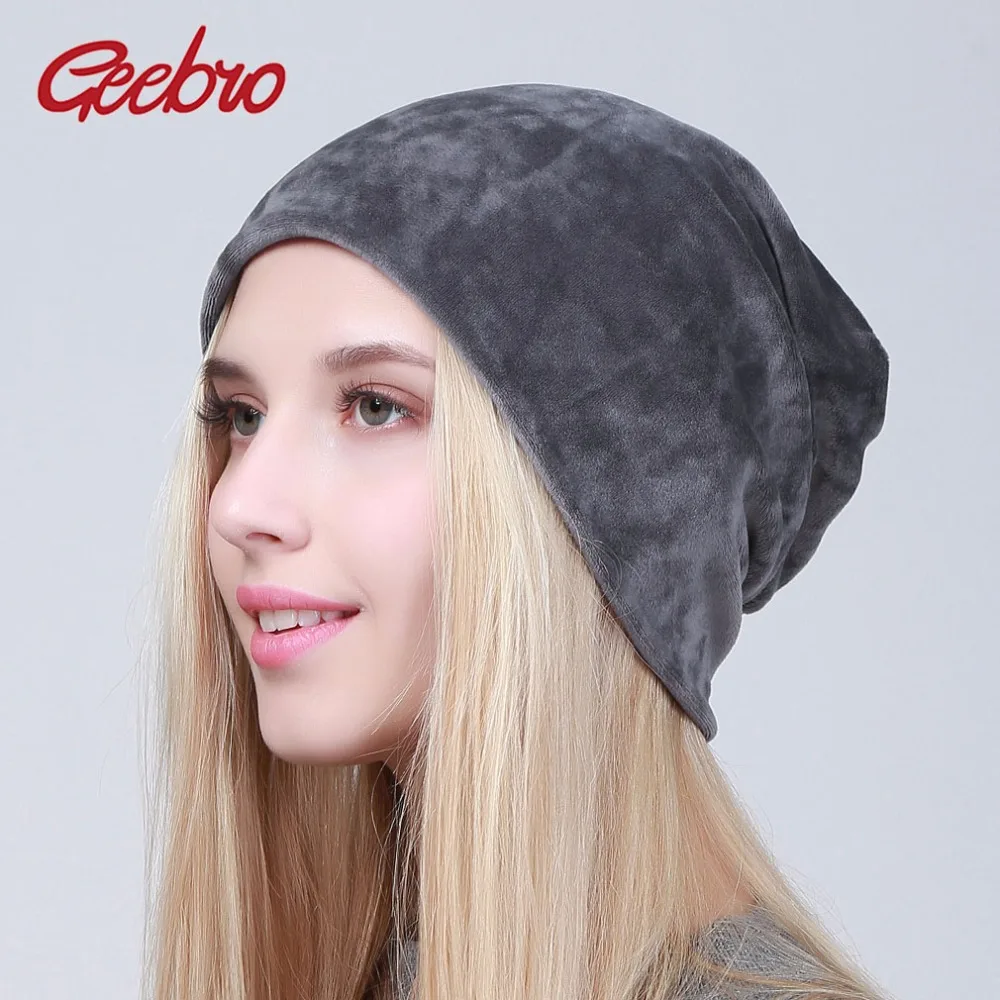 

Geebro Women Winter Velour Casual Warm Soft Beanies Female Spring Fashion Outdoor Hats Solid Color Elastic Skullies Caps Bonnet