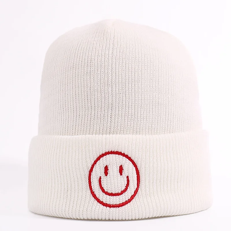 Шапка с вышивкой Happy Smile Face для мужчин и женщин повседневные акриловые облегающие