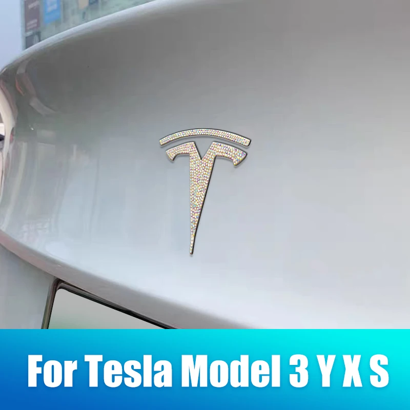 

Car logo Emblem Stickers For Tesla Model 3 S X Y Model3 Steering Wheel / Front /Rear Trunk Badge Cover Crystal Shiny Accessories